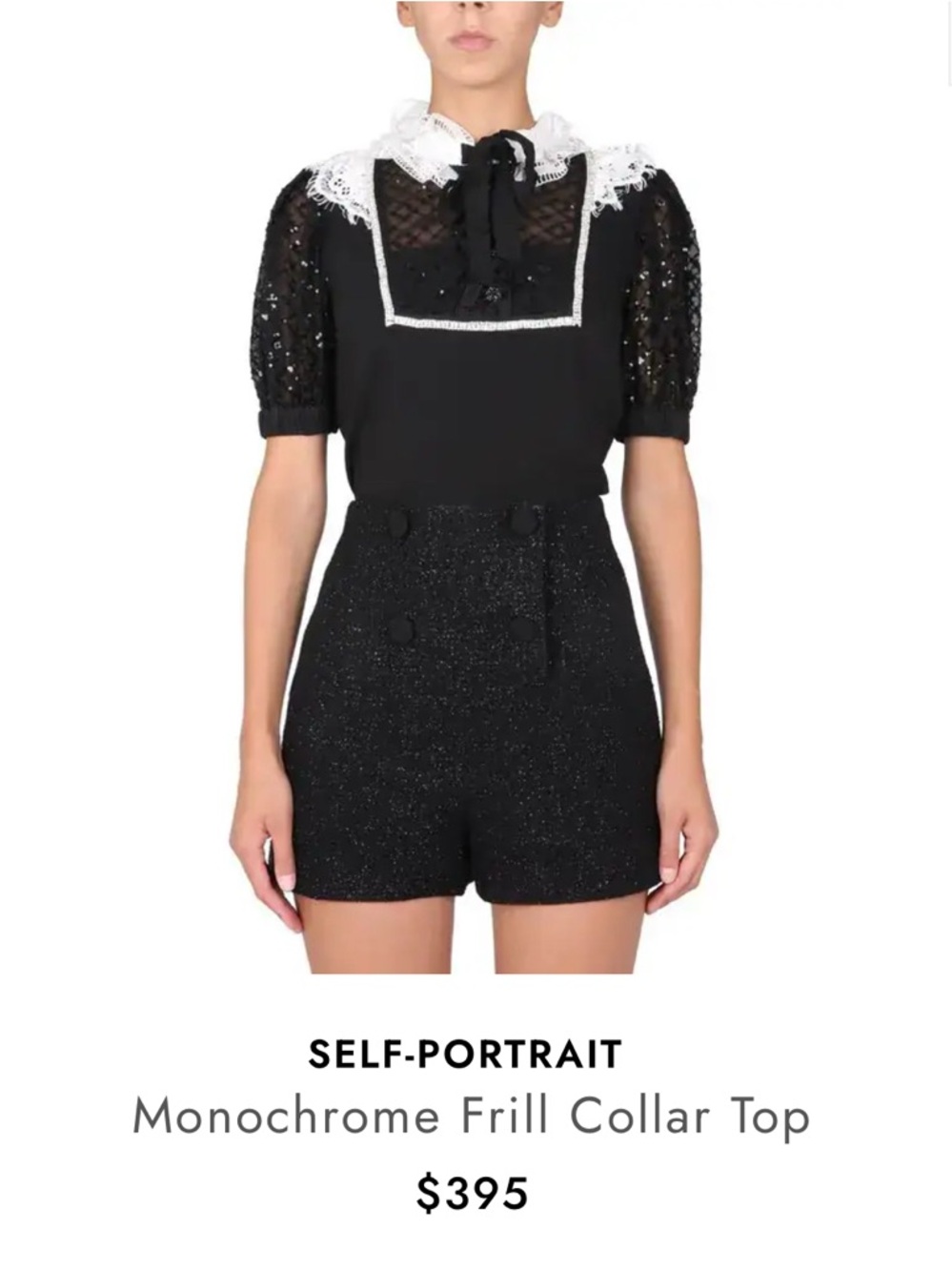 Self-Portrait Black Top with White Frill Collar